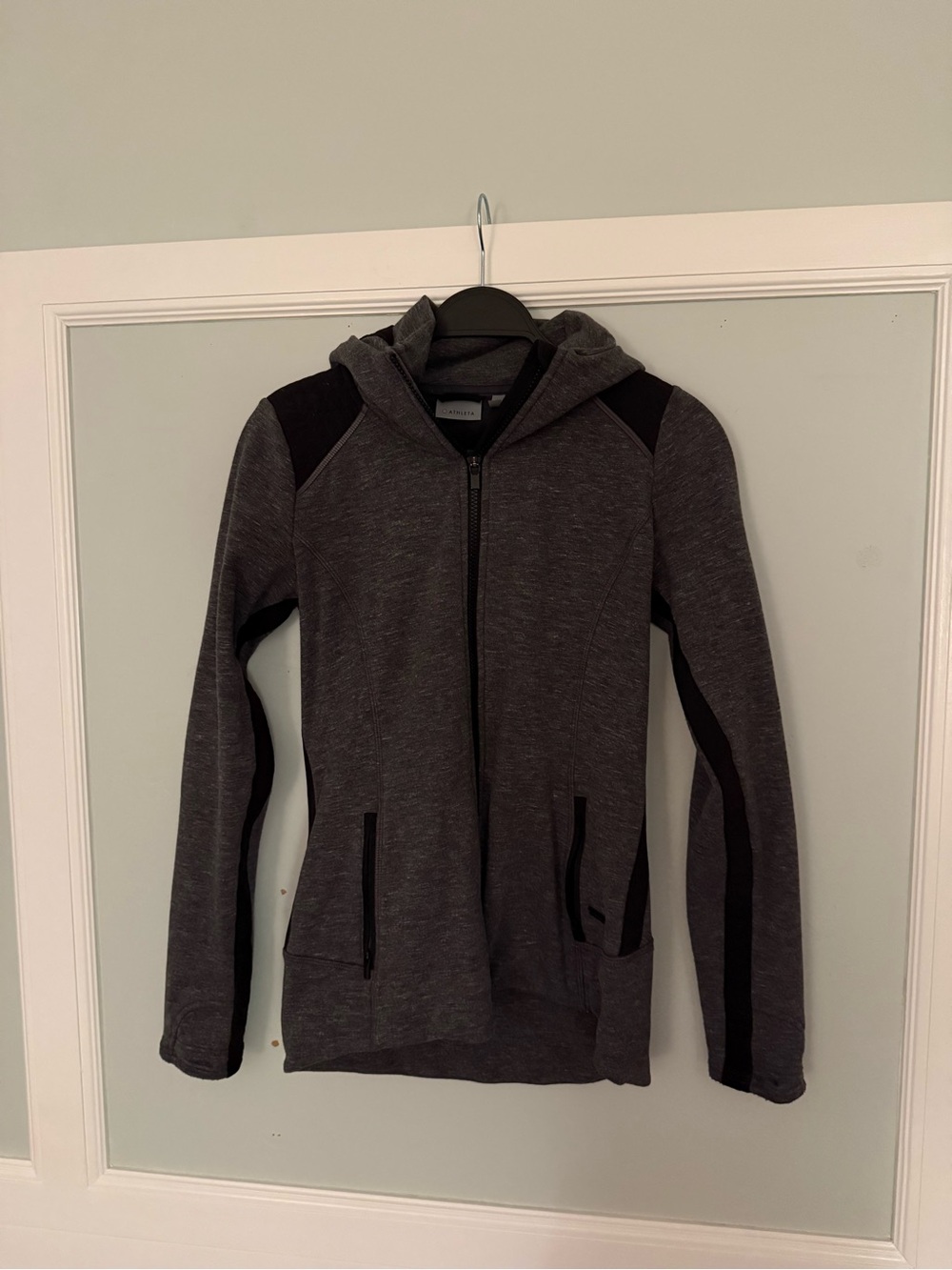 Athleta Charcoal Gray Hooded Zip Bomber Jacket
